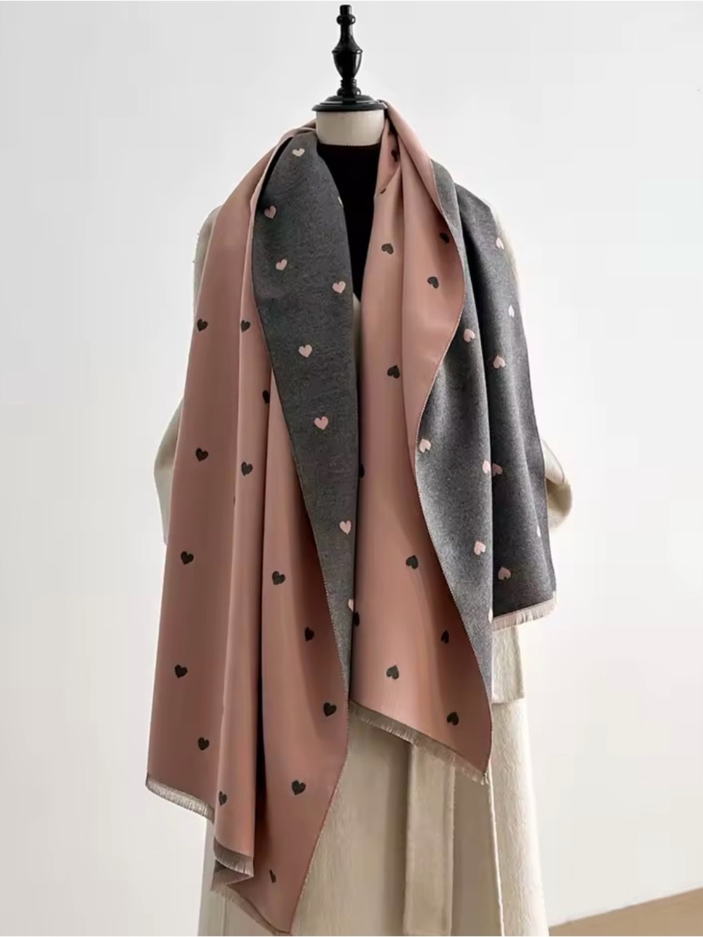 Reversible Heart Print Scarf - Pink and Gray PRE ORDER ONLY (2-3) weeks